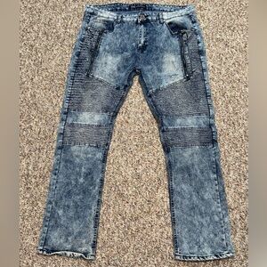 ROK Hand Crafted Jeans Men's size 40 Acid Washed Blue Denim Straight Leg Stretch